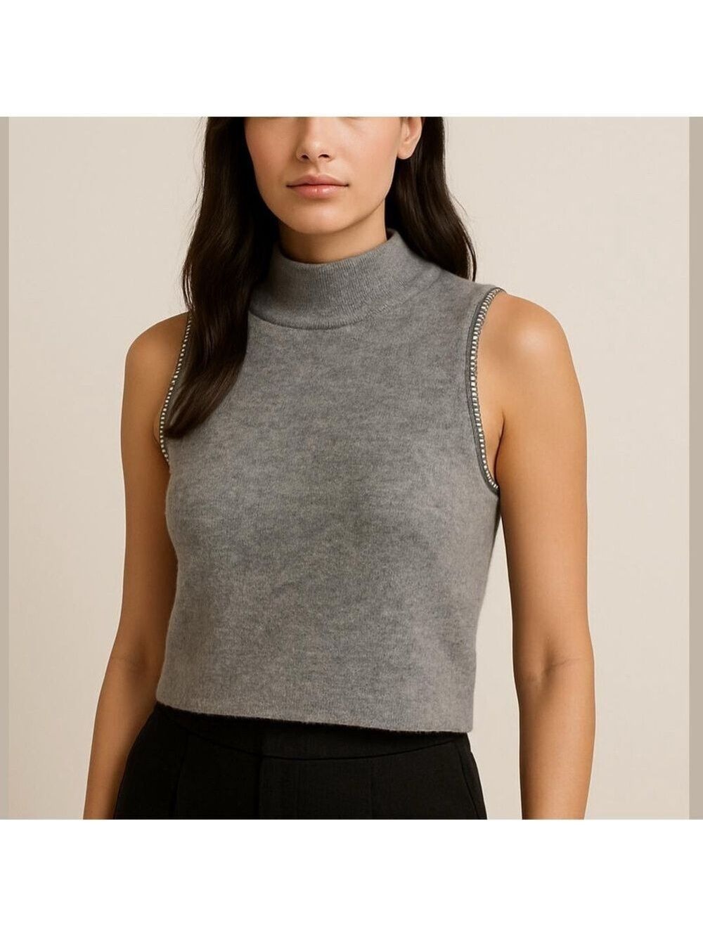 DYNAMITE sleeveless sweater mock neck jeweled arm holes sweater tank grey XL new